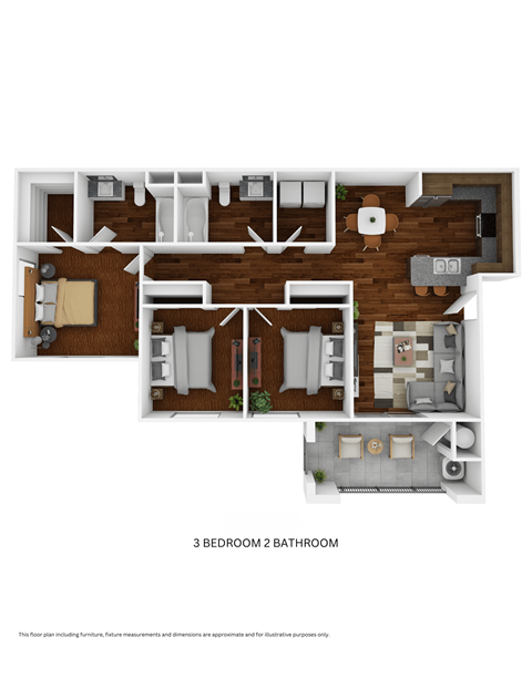 Liberty Family Apartments three bedroom two bathroom floor plan